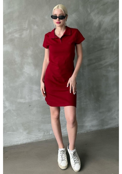 Madmext Bordo Düğmeli Polo Yaka Kadın Elbise Mg2305 Bordo