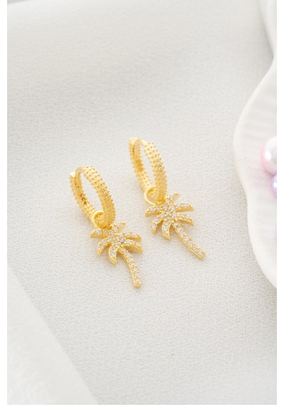 Nereze 925 Ayar Gümüş Gold Kaplama 10 Mm Sallantılı Palmiye Küpe