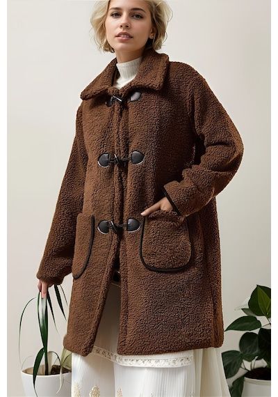 Hiramir Peluş Rahat Kalıp Mont Beyaz Ks2506 Kahverengi