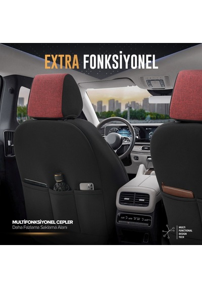 Throne Design Terletmeyen Keten Kumaş Ekstra Destekli Özel Tasarım Universal Oto Koltuk Kılıfı Tam Set