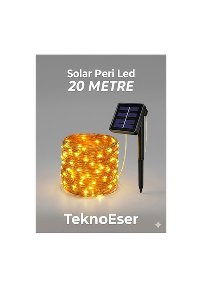 Solar Peri Led Bakır Tel 20 Metre Ip65 Su Geçirmez Güneş Enerjili Bahçe Dekorasyon Aydınlatma