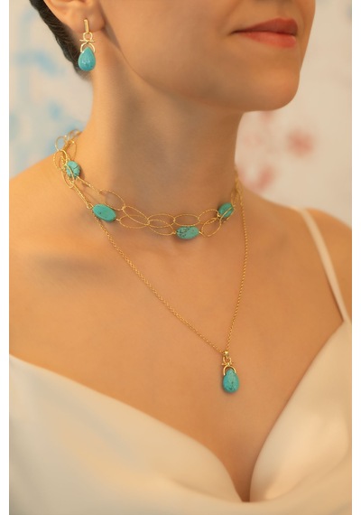 So Chic Mistik Ruh 18 Ayar Sarı Altın Kaplama Gümüş Doğal Taşlı Kolye Sarı