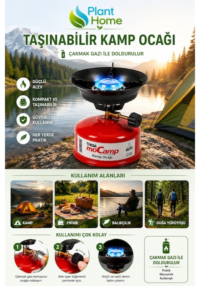 Taşınabilir Çakmak Gazlı Kamp Ocağı Mini Piknik Ocağı Kamp, Balıkçılık Ve Outdoor Kullanım Kırmızı