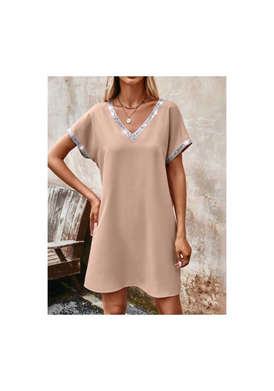 Butik İstanbul Kadın Yaka Ve Kol Pul Payet Şeritli Ithal Krep Elbise Bej Butik İstanbul Kadın Yaka Ve Kol Pul Payet Şeritli Ithal Krep Elbise Bej