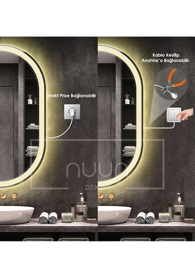 Nuun Dekor 90x60 Dokunmatik Gün Işığı Ledli Oval Ayna Dimmer Şeffaf