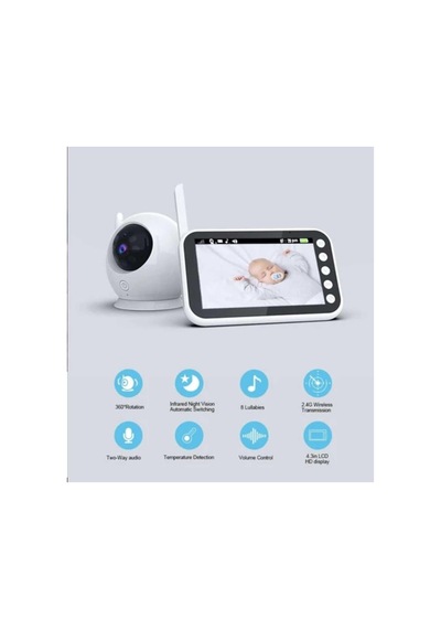 Tastech 4.3 Inç Wifi Bebek Monitörü, 8 Ir Gece Görüş Ledli Güvenlik Ve Bebek Izleme Kamerası 2 Yönlü Ses Beyaz Genel