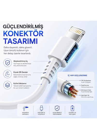 Type-c To Lightning Şarj Kablosu 1 Metre, 30w Hızlı Şarj Ve Veri Aktarımı, Güçlendirilmiş Konektör Ucu, Lightn Diğer