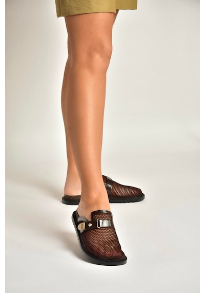 Fox Shoes Y250505015 Kahverengi File Önü Kapalı Kadın Terlik Kahverengi