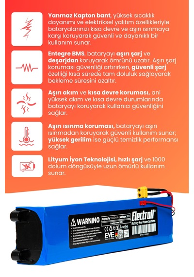 E-wheels E2s V2 Uyumlu Batarya Yüksek Kapasite 36v 8000mah Pil
