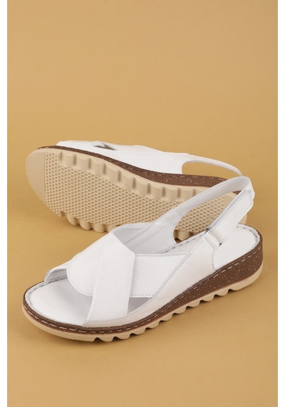 Gondol Hakiki Deri Günlük Çapraz Bant Sandalet Rh.018 Beyaz
