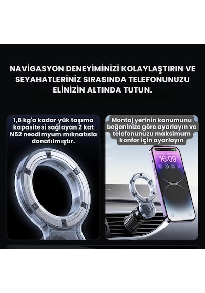 Coofbe 360 Derece Döner Başlıklı Güçlü Mgsafe Uyumlu Manyetik Havalandırma Araç İçi Telefon Tutucu Siyah