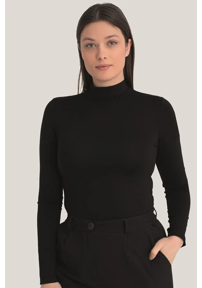 Astrid T Özel Üretim Esnek Bluz Mevsimlik Üst Kadın Beyaz - Siyah Balıkçı Yaka Uzun Kollu Body 2'li Paket Beyaz Siyah