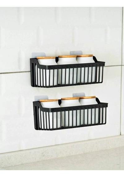 Yapışkanlı Plastik Banyo Rafı İkili Banyo Düzenleyici Duş Rafı Organizer Şampuanlık Siyah
