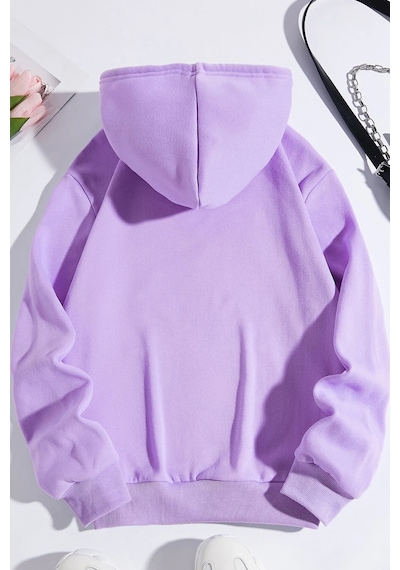 Unisex Panda Baskılı Oversize Sweatshirt Lila