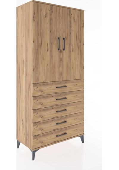 Hyperion Dolap 3 Raflı 5 Çekmeceli 2 Kapaklı 88x44x195 Çam-çam Çam