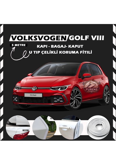 Volksvogen Golf 8 Oto Araç Kapı Koruma Fitili 5metre Parlak Beyaz Renk