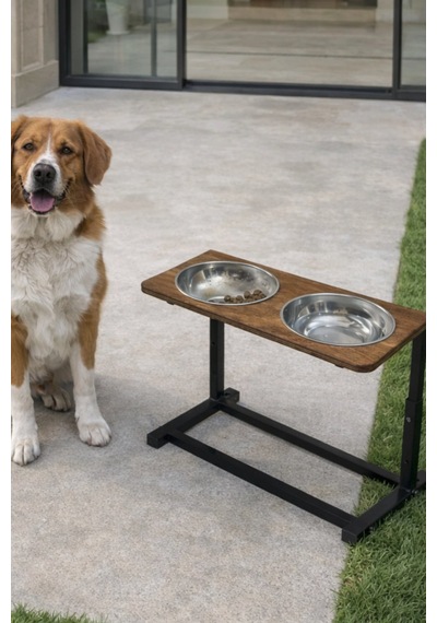 Reyo Ok-ay Store Aybisev 2 Model Xl Büyük Irk Köpekler İçin Yüksekliği Ayarlanabilir Mama Su Standı Ceviz