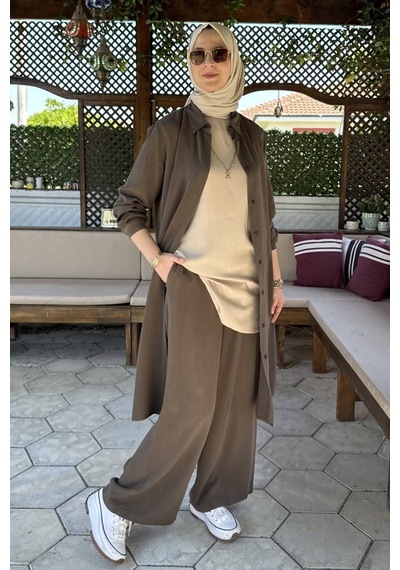 Rabia Şamlı İnci Pantolonlu Takım Haki Normal