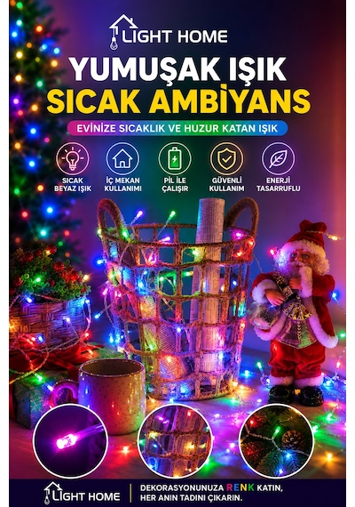 Kablolu Led Işık Zinciri Renkli Rgb Dekoratif Led Aydınlatma Oda Duvar Yatak Odası Parti Yılbaşı Süsü 3 Metre 20 Led Çok Renkli