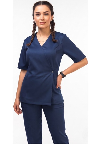 Gülce Model Lacivert Renk Scrubs Kadın Doktor Hemşire Üniforma Takımı