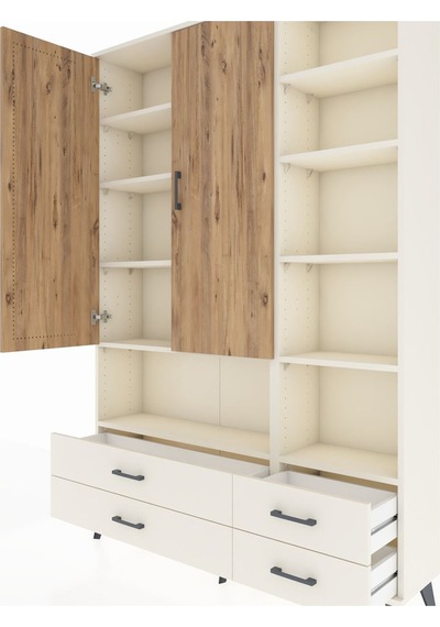 Arges Dolap 10 Raflı 4 Çekmeceli 2 Kapaklı 132x30x195 Aytaşı-... Aytaşı
