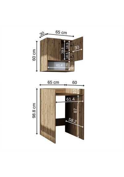 Çamaşır-kurutma Makinesi Dolabı+ Üst Dolabı, Atlantik Çam 65 Cm Atlantik Çam