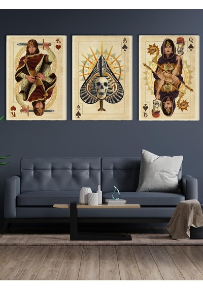 İskambil Kağıtları Kanvas Tablo Seti 3 Adet X 40x55cm
