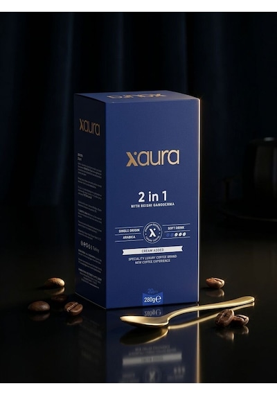 X-aura 2 İn 1 Şekersiz Hazır Kahve - Reishi Mantarlı Fonksiyonel Gurme Kahve 14 Gr X 20 Adet