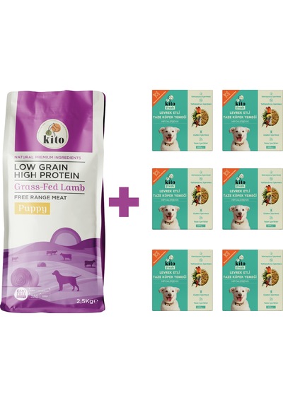 Kito Kuzu Etli Yavru Köpek Maması 2500 G + Kito Fresh Levrek Etli Köpek Yemeği 6'lı