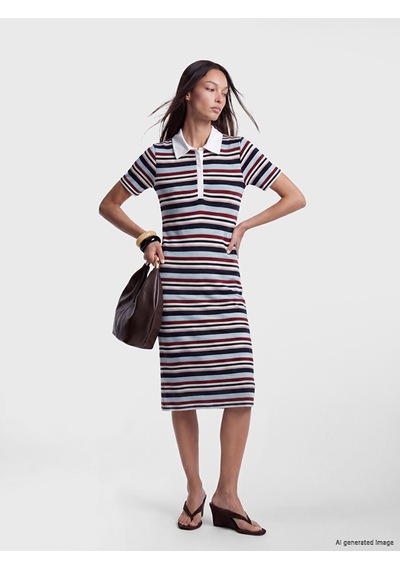 Lcw Everyday Mavi Polo Yaka Çizgili Elbise