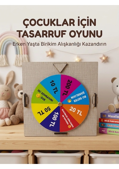 Mey İthalat Şans Çarklı Motivasyon Kutusu Günlük Tasarruf Challenge Oyun Ahşap Birikim Kumbarası