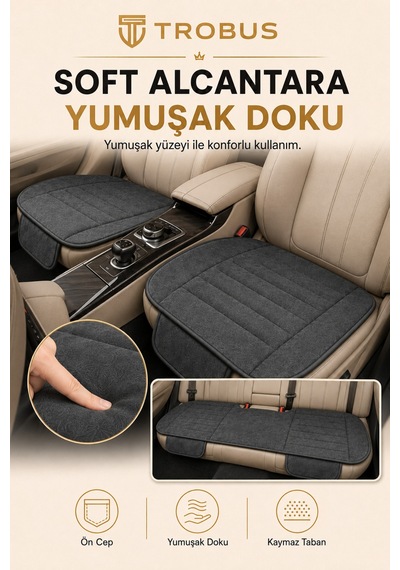 Opel Combo Üniversal Soft Alkantra Çizgili 3 Parça Oto Koltuk Minderi Antrasit