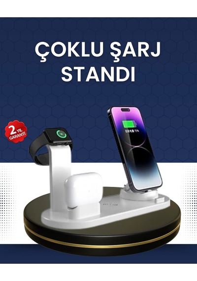 Modern Tasarımlı Çok Fonksiyonlu Kablosuz Şarj Standı Beyaz