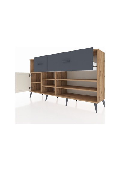 Hyperion Konsol 6 Raflı 2 Çekmeceli Tek Kapaklı 176x44x99 Çam-ay Çam-aytaşı/antrasit Hyperion Konsol 6 Raflı 2 Çekmeceli Tek Kapaklı 176x44x99 Çam-ay Çam-aytaşı/antrasit