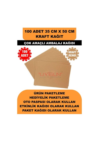 100 Adet 35cm X 50cm 100 Gr. Baskısız Kraft Kağıt, Hediye Ürün Paketleme, Oto Paspası, Çocuk Etkinlikleri