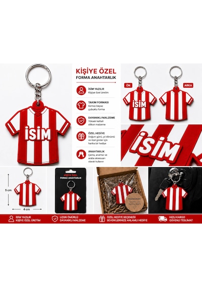 Anahtarlık Kişiye Özel Kımızı Beyaz Forma Qtop Q-1108