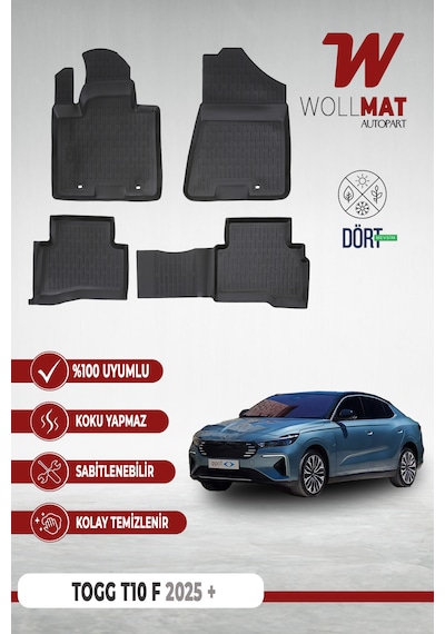 Togg Sedan T10f 2025 Ve Sonrası Uyumlu Araca Özel 3d Havuzlu Oto Paspas Seti