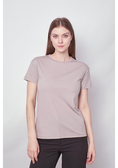 Jument Kadın Sıfır Yaka Kırışmaz Span Karışımlı Şık Kısa Kol Likralı T-shirt Bluz-gri Gri