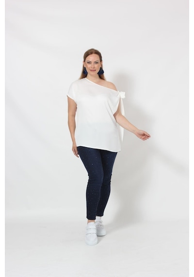 Moda Berray 3250b Ekru Tek Omuz Bağlama Detaylı Bluz 001