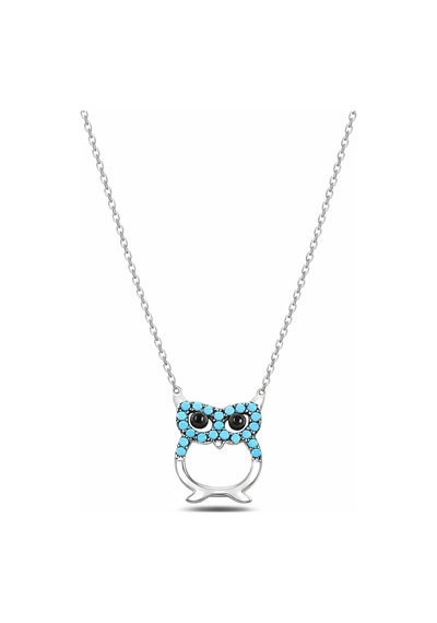 Çekirdekjewelry 925 Ayar Gümüş Baykuş Kolye Turkuaz Taşlı, Rodyum Kaplama, Şık Ve Zarif Kadın Kolyesi Gri