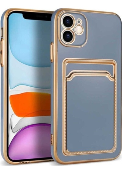Apple Uyumlu iPhone 12 Kılıf Zore Bark Kartlıklı Kapak Mavi