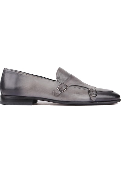 Shoetyle - Gri Deri Tokalı Erkek Klasik Ayakkabı 250-2300-789-gri