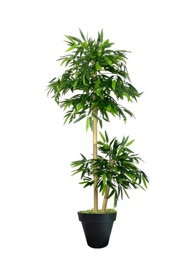 Yapay Bambu Ağaç 150 Cm 6 Dallı Yogun Yaprak Lilyum Siyah Saksı Çok Renkli