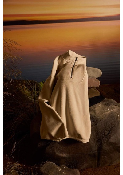 Defacto Boxy Fit Dik Yaka Yarım Fermuarlı Polar Sweatshirt E8632ax25wnbg721 Bej