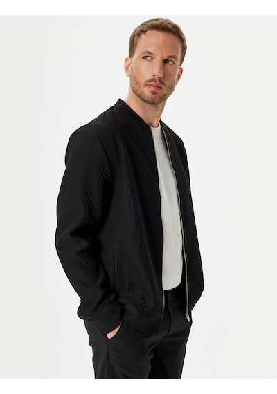 Koton Bomber Ceket Fitilli Fermuarlı Siyah 5wam50021hw Siyah