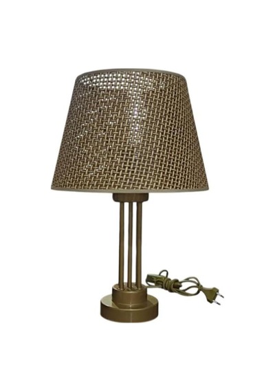 Kule Abajur Eskitme Statik Boyalı Kahverengi Rattan Şapkalı
