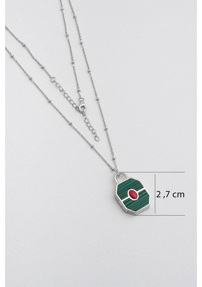 Malahit Kapsülü 18 Ayar Beyaz Altın Kaplama 55 Cm Gümüş Malahit Kolye