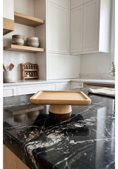Atbyhome Doğal Ahşap Kare Ayaklı Sunumluk İkramlık Stand 17x17 Cm