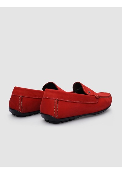Cabani %100 Hakiki Deri Kırmızı Nubuk Erkek Loafer-kırmızı Kırmızı