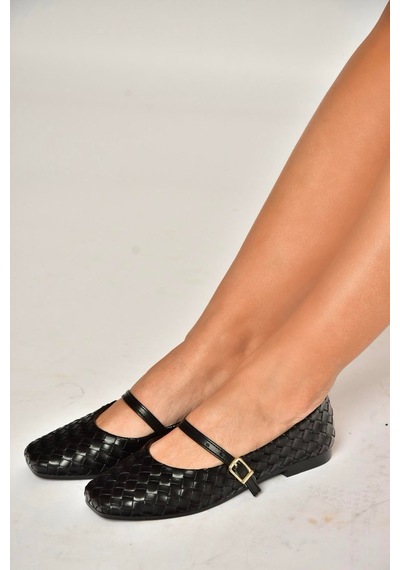 Fox Shoes Y726368209 Siyah Düz Kadın Babet Siyah